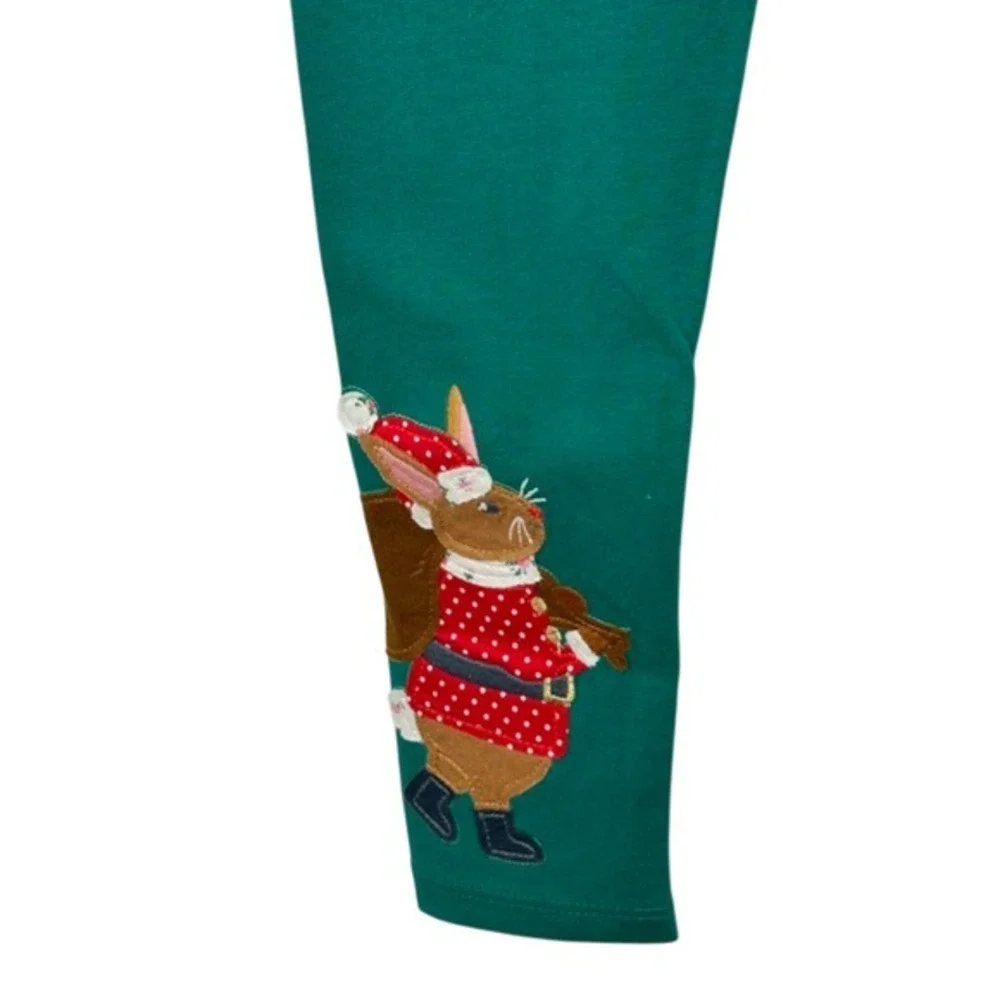 Mini Boden Girls Green Christmas Animal Applique Leggings Size‎ 7-8 NWT Holiday